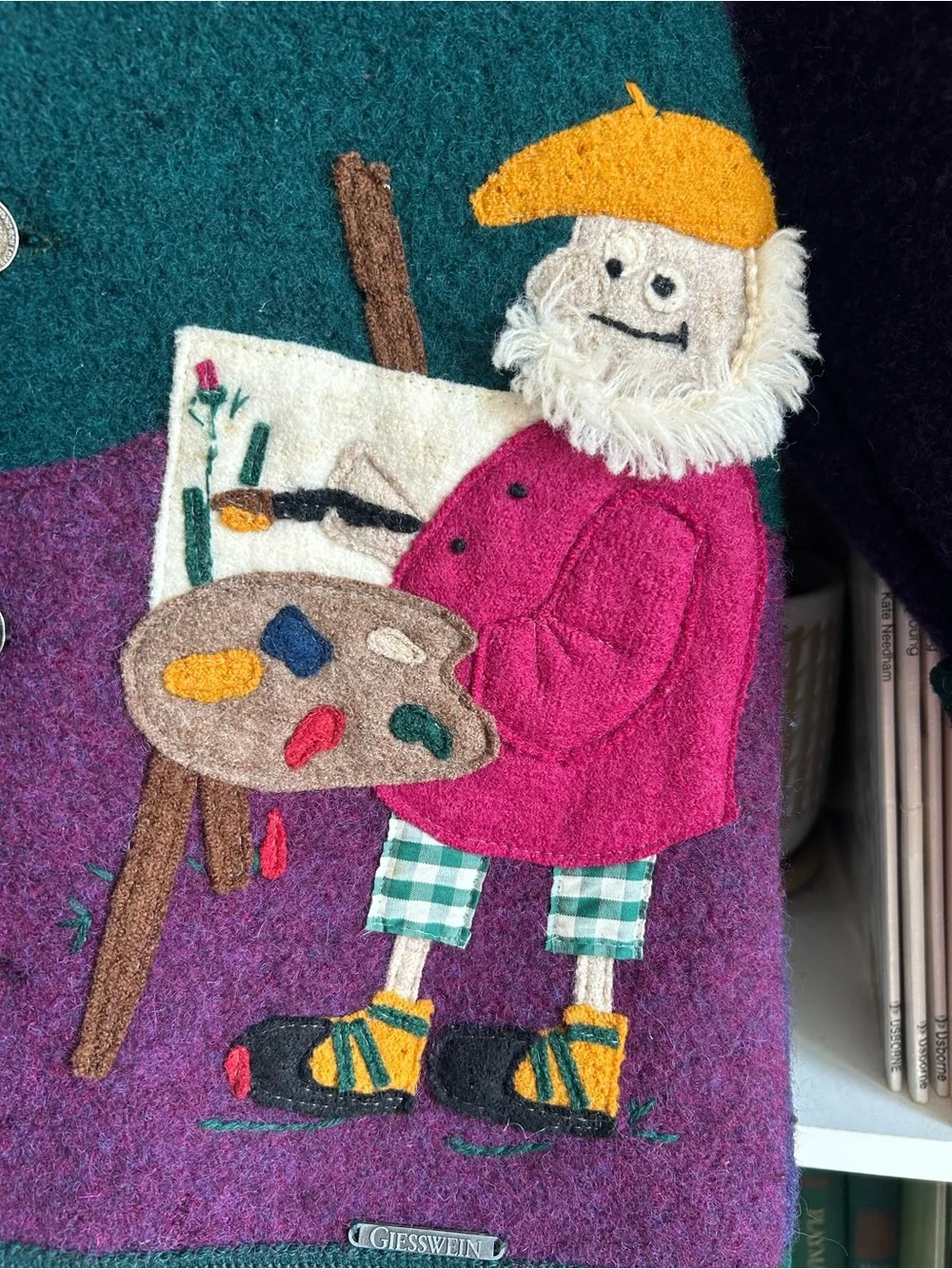 Giesswein Purple & Teal Kids Wool Pea Coat with Artist Patch